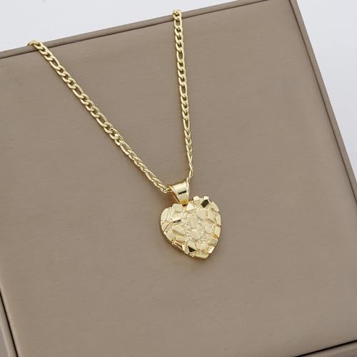 14k Gold Plated Rough Textured Cookie Nugget Heart Shape Charm Pendant Necklace For Women Men - size: Large(25.9*36.4mm)