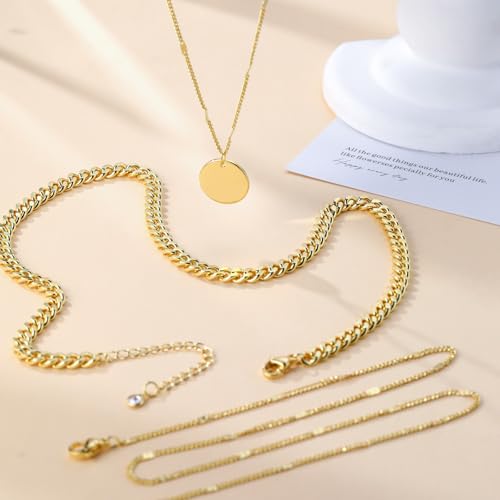 MFRYK Gold/Silver Necklaces Stack For Women,14K Gold/Sterling Silver Plated Simple Layered Choker Necklaces For Women,Stackable Multilayer Pearl Cross Disc Circle Pendant Cuban Herringbone Snake Paperclip Chain Necklaces Set Jewelry Gift for Women - style