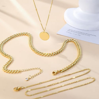 MFRYK Gold/Silver Necklaces Stack For Women,14K Gold/Sterling Silver Plated Simple Layered Choker Necklaces For Women,Stackable Multilayer Pearl Cross Disc Circle Pendant Cuban Herringbone Snake Paperclip Chain Necklaces Set Jewelry Gift for Women - style