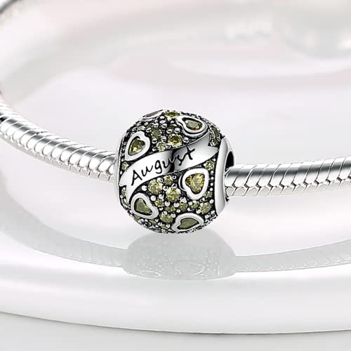 MULA Birthstone Charms 925 Sterling Silver for Bracelets and Necklaces | Dangle Pendants Beads With 5A Cubic Zirconia - Happy Birthday Mothers Day Jewelry - color: August Birthstone