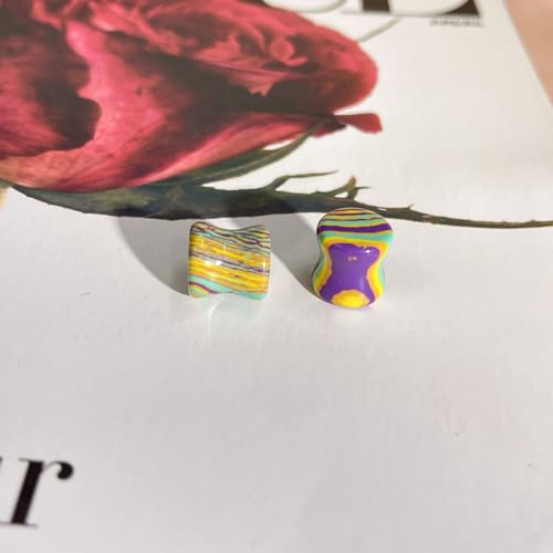 Rainbow Stone Double Flare Ear Plugs Tunnels Natural Organic Stones Expander Ears Piercing Stretcher Gauge Plug for Women Men Fashion Body Jewelry - color: 10mm(00g)