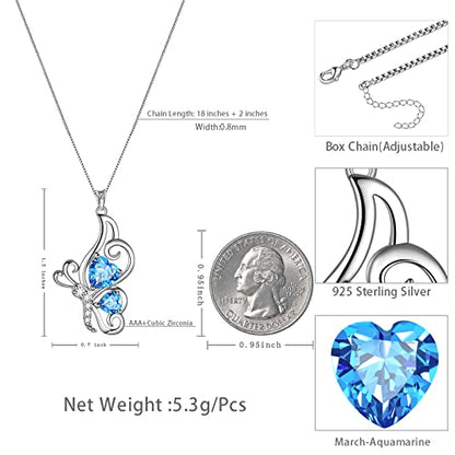Butterfly Heart Necklace Birthstone Pendant Necklace Earrings Bracelet Women 925 Sterling Silver Animal Butterflies Birthstone Pendant Crystal Birthday Jewelry Wedding Gift - color: C.March-necklace