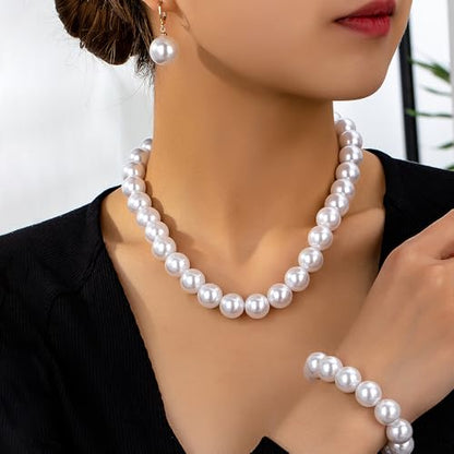 Pearl Necklace for Women Dainty Pearl Necklace Timeless Jewelry christmas gifts friendship gifts for women - color: H-Fashion Pearl Jewelry Set