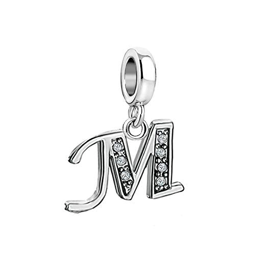 LSxAB Sparkling Initial Letter Charm Compatible with Pandora Charms Bracelets for Women A-Z Pendant Jewelry - style: M