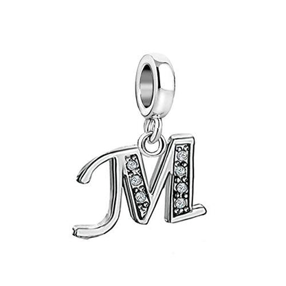 LSxAB Sparkling Initial Letter Charm Compatible with Pandora Charms Bracelets for Women A-Z Pendant Jewelry - style: M