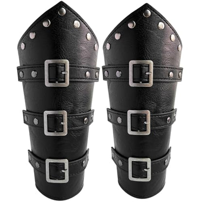 Medieval Leather Bracers Dragon Embossed Viking Leather Bracers Leather Arm Armer Cuff Leather Gauntlet Costumes Accessories - style: Buckles Bracers for Men-black