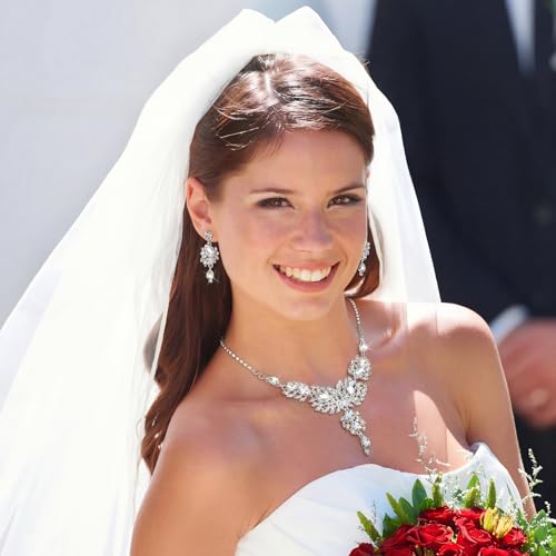 3PCS Silver Wedding Jewelry Set for Women Brides Rhinestone Necklace Earrings Bracelet Bridal Wedding Jewelry Sets for Bridesmaid Prom Costume Accessories Jewelry - color: 4#