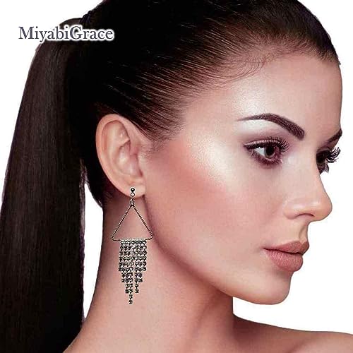 Dangle Silver Invisible Clip On Earrings for Women Not Pierced Gold Crystal Rhinestone Comfortable Hoop Fringe Long Chain Clip On Earrings - color: Fringe Silver 3