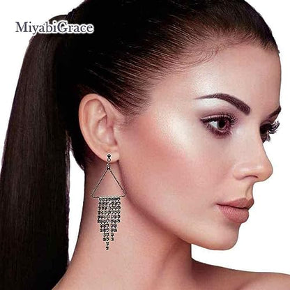 Dangle Silver Invisible Clip On Earrings for Women Not Pierced Gold Crystal Rhinestone Comfortable Hoop Fringe Long Chain Clip On Earrings - color: Fringe Silver 3