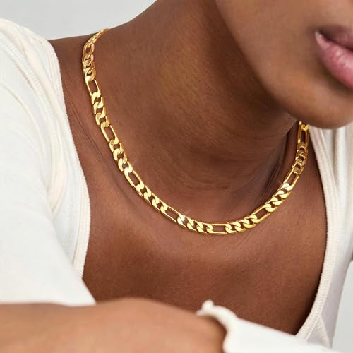 6mm Gold Figaro Link Chain Necklace for Men ＆ Women，14K Gold Chain Necklace for Men ＆ Women Chains for Mens Figaro Chains Necklaces,Dainty Jewelry Gifts Size 18/20/22/24in - size: 20inch