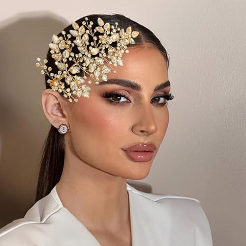 Wedding Hair Pieces for Brides, Rhinestone Bride Headpiece, Handmade Bridal Hair Accessories(Champagne) - color: Champagne
