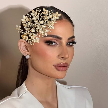 Wedding Hair Pieces for Brides, Rhinestone Bride Headpiece, Handmade Bridal Hair Accessories(Champagne) - color: Champagne