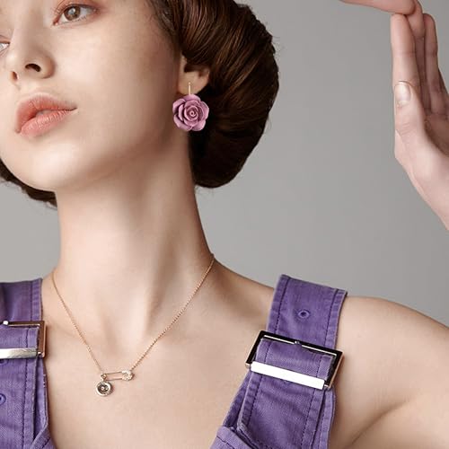 Handmade Bohemian Aesthetic Dainty Acrylic Flower Petal Leverback Earrings Sparkly 14K Gold Floral Dangle Drop Earrings for Women - color: Dark Purple