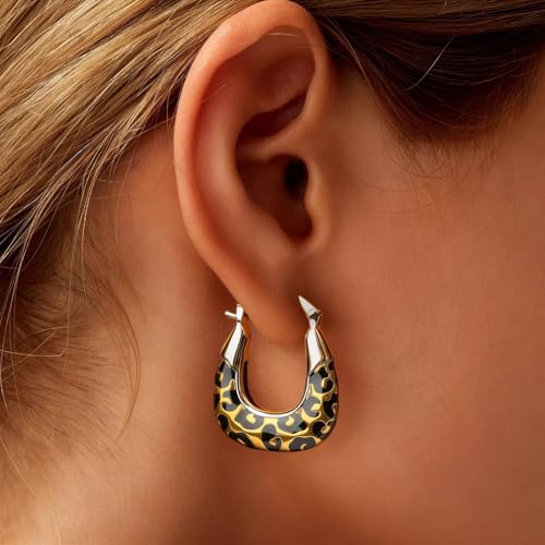 14K Gold Plated Dangle Hoop Earrings for Women | Bridal Small Dangle Gold Earrings Cubic Zirconia Huggie Drop Trendy Fashion Leopard Print Women's Jewelry - color: Gold-B