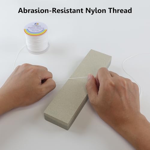 LUSTEMBER 0.8mm Nylon String, Strong Bracelet String, Durable Nylon Cord for Jewelry Making, Bracelets, Beading, Necklaces, Rattail Braiding, Kumihimo, Wind Chimes, Blinds and Handicrafts - size: White