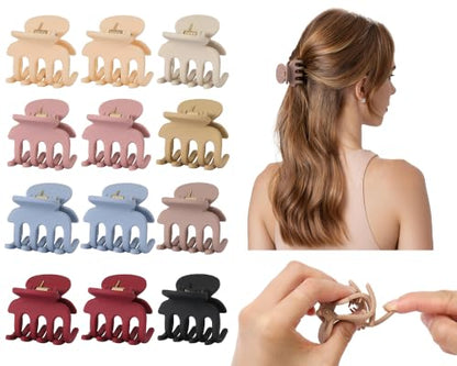 12Pcs Small Silicone Hair Clips for Women Thin Short Hair, 1.7 Inch | Flexible Claws Clips for Women, Strong Hold Comfort Claw Clip, Soft Matte Claw Clips for Half Up Styling