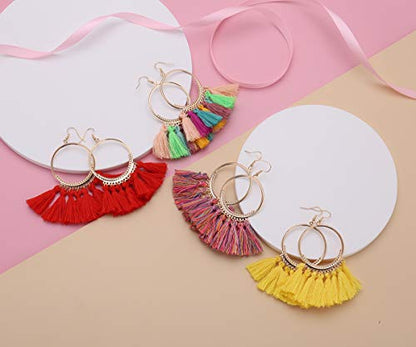 Bohemian Tassel Earrings for Women Colorful Fringe Statement Earrings 12 Pairs
