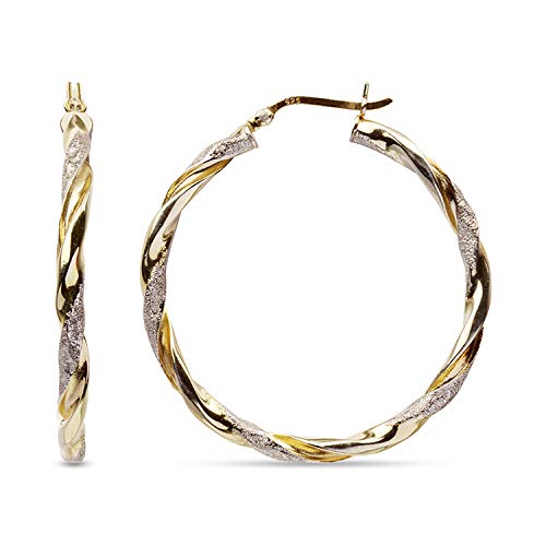 LeCalla Real 925 Sterling Silver Textured Two-Tone Three-Tone 14K Gold Plated Lightweight Italian Design Hoop Earrings for Women Diameter 25,30,40,45,50mm - color: Textured Small-25mm