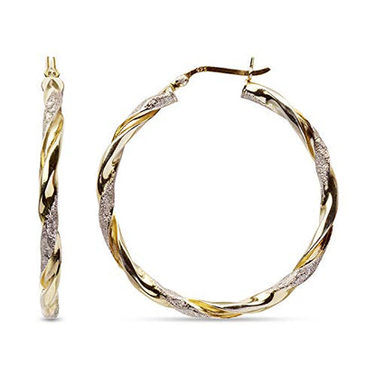 LeCalla Real 925 Sterling Silver Textured Two-Tone Three-Tone 14K Gold Plated Lightweight Italian Design Hoop Earrings for Women Diameter 25,30,40,45,50mm - color: Textured Small-25mm