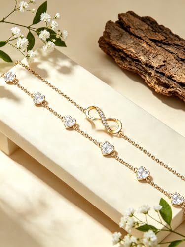 Prismata Infinity Birthstone Charm Link Bracelet/Anklet 925 Sterling Silver Adjustable 12 Months Birthstone Infinity Bracelet/Anklet Birthday Jewelry Gifts for Women Her - color: 04-April, size: 9‘+2’ Anklet-18K Gold Plated