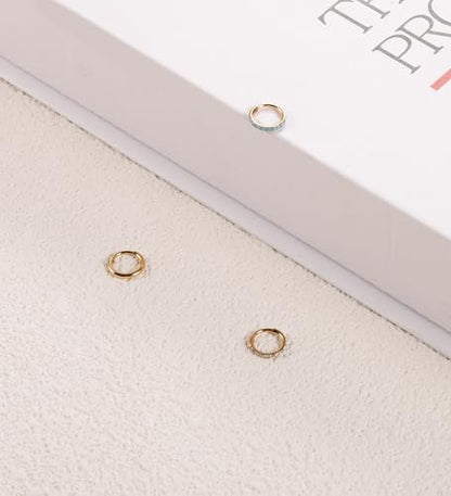 3pcs Nose Rings Hoops - 316L Surgical Steel Nose Hoops 16G/18G/20G CZ Opal Turquoise Clicker Septum Nose Ring Lip Helix Cartilage Hoop Earring Daith Rook Conch Body Piercing Jewelry for Women Men 6mm 8mm 10mm - color: Gold, size: 20 gauge(0.8mm)-6mm
