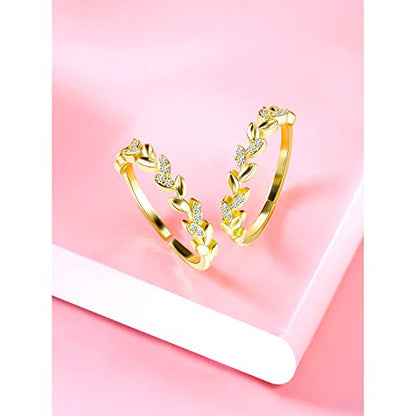 Aheli Cubic Zirconia Studded Leaf Style Adjustable Toe Ring Bichiya Fancy Jewellery for Women - color: Gold