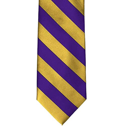 tiemart Men's Striped Tie Standard Length - color: Dark Purple and Gold