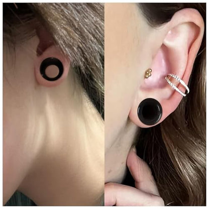 6G-26mm Acrylic Plastic Ear Gauges Tunnels Stretching Kit Double Flared Plugs Tunnels Expanders Stretcher Saddle Gauges Earrings for Men Women Black White Clear - color: Black 6G-26mm