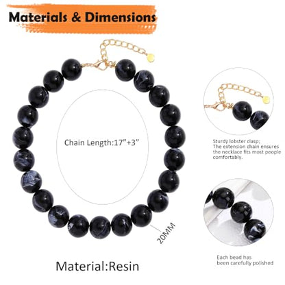 Chunky Necklaces for Women Trendy 20MM Large Resin Beaded Necklace Bold Statement Chunky Choker Necklace Boho Beads Summer Beach Jewelry - color: Black