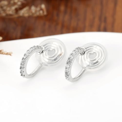 Clip On Hoop Earrings for Women Non Pierced Cubic Zirconia Huggie Hoops 14K Gold Plated CZ Clip On Earrings Adjustable No Piercing Fake Earrings - color: Silver, size: 10 MM