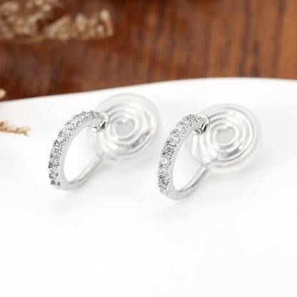 Clip On Hoop Earrings for Women Non Pierced Cubic Zirconia Huggie Hoops 14K Gold Plated CZ Clip On Earrings Adjustable No Piercing Fake Earrings - color: Silver, size: 10 MM