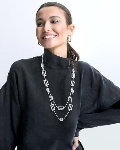 Silver Chunky Statement Necklaces Long Layered Necklaces for Women - color: silver