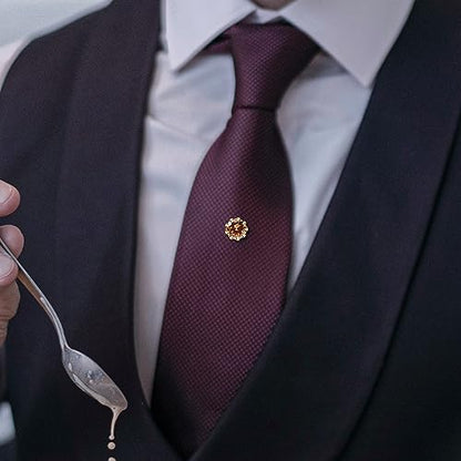 HAWSON Mens Tie Tack with Chain Round Crystal Wedding Business Accessories - color: Gold + Champnge
