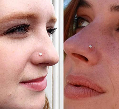 Longita 20g Nose Rings Hoop L Shape Nose Studs Stainless Steel Nose Screw Bone Flat Top Diamond Opal Heart High Nostril Piercing Jewelry Silver Rose Gold Black Pack for Women Men - color: 22- silver
