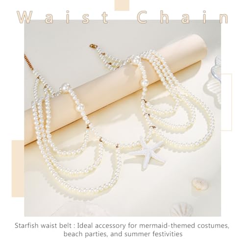 Florry Pearl Waist Chain Seashell Starfish Belly Chain Layered Waist Body Chains Summer Beach Party Club Body Accessories Jewelry for Women - color: Big Starfish