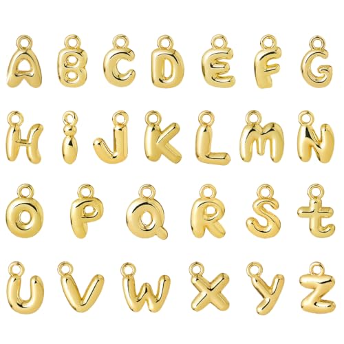 Shudyear Charms Letter Gold Bubble Alphabet A-Z Pendant for Jewelry Making DIY Bracelet Necklace Initial Charms - 18K Gold Bubble Letters for Custom Name Gifts Keychain Crafts