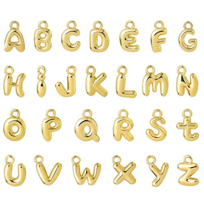 Shudyear Charms Letter Gold Bubble Alphabet A-Z Pendant for Jewelry Making DIY Bracelet Necklace Initial Charms - 18K Gold Bubble Letters for Custom Name Gifts Keychain Crafts