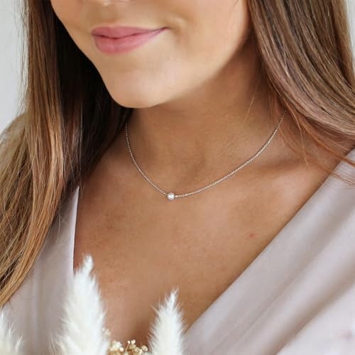 Pearl Necklace for Women, Dainty Pearls Choker Necklace for Women 14K Gold Plated Layered Pendant Necklace Handmade Gold Chain Necklace Everyday Jewelry Gift - color: Single Pearl-Silver