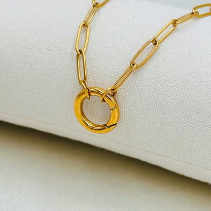 14K Gold Plated Paperclip Chain Necklace，Open Carabiner Spring Clasp for DIY Add-On Pendant Adjustable Gold Necklace for Women - color: GOLD