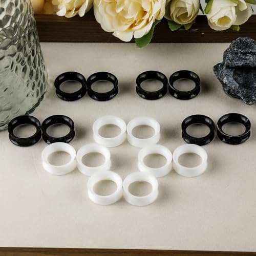 16Pcs Silicone Ear Gauges 8G-25mm Flexible Ear Tunnels Gauges Soft Expander Stretching Ear Plugs Tunnels Black & White & Clear Earring Piercings Jewelry for Men Women - color: Black&White, size: 0G(8mm)