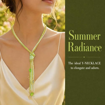 Coiris Long Seed Beaded Multi Strand Necklace,10 Multiple Statement Long Bib Necklace with Tie Knot for Women and Girls Jewelry - color: Jasmine Green