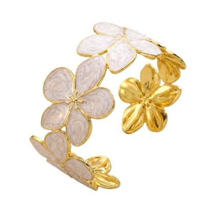 18K Gold Plated White Enamel Cuff Bracelet for Women - color: flower2