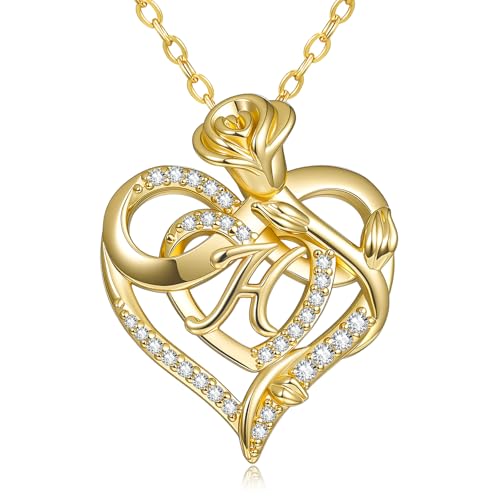 14k Gold Heart Initial Necklaces for Women, Dainty Letter Pendant Chain Necklace, Letter A to Z Initial Jewelry, Anniversary Birthday Gifts for Her Wife Mom Daughter - style: Letter H