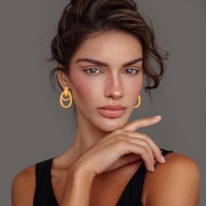 Gold Chunky Earrings for Women Geometric Knot Link Drop Dangle Earrings 14K Gold Plated Statement Earrings Trendy Gold Jewelry - color: Style 1-Matte Gold