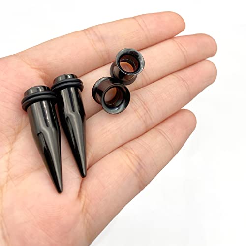 HEKEUOR 9MM Screw Fit Ear Gauges Taper Plug Tunnel Stretching Body Piercing Jewelry for Women Men - color: Black