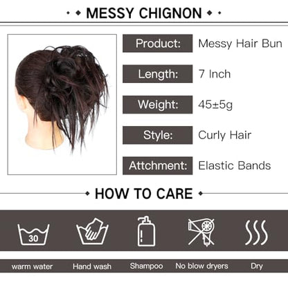 HMD Tousled Updo Messy Bun Hair Piece for Women Synthetic Hair Extension | Messy Bun Hair Piece with Elastic Scrunchie Synthetic Tousled Updos Ponytail Hairstyles for Daily Wear - color: Dark Chocolate Brown