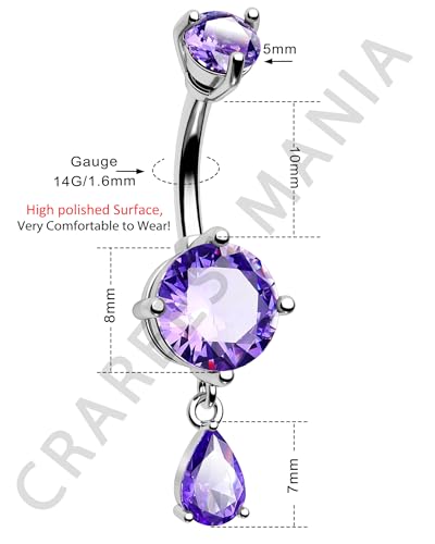 Belly Button Ring Dangle Belly Rings 316L Surgical Steel Belly Button Piercing Jewelry Teardrop Navel Ring for Women - color: Silver-PPCZ-10mm