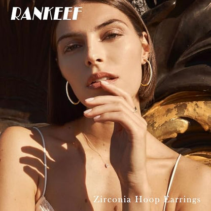 RANKEEF Gold/Silver Hoops Earrings For Women Hypoallergenic | S925 Silver Hoop Earings Lightweight Gold Hoops Gold Rhinestone Earring With Cubic Zirconia 20/30/40mm - color: Gold-40mm