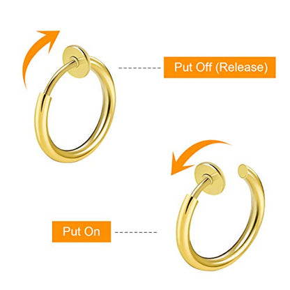CrazyPiercing 8 pcs of Surgical Steel Clip on Non-Pierced Hoops Fake Nose Lip Ear Rings Piercing - style: gold color