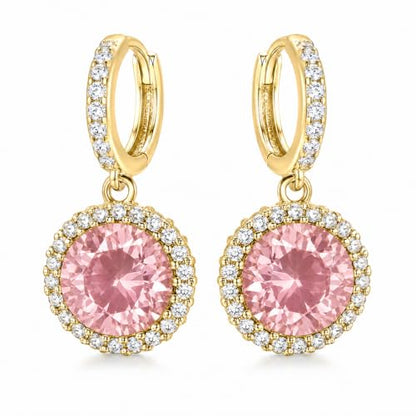 14K Gold Plated Hoop Dangle Earrings for Women, Hypoallergenic Colorful Cubic Zirconia Drop Earrings, Lightweight Huggie Earrings for Women - color: Gold/Pink